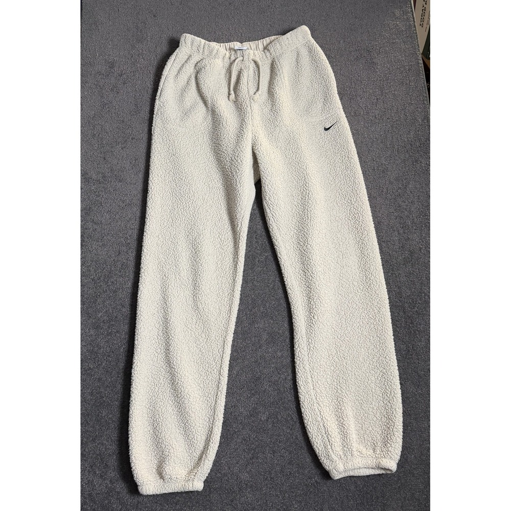 Nike Therma-FIT Borg Fleece Joggers Cream Faux Fur Teddy Pants Mens Medium